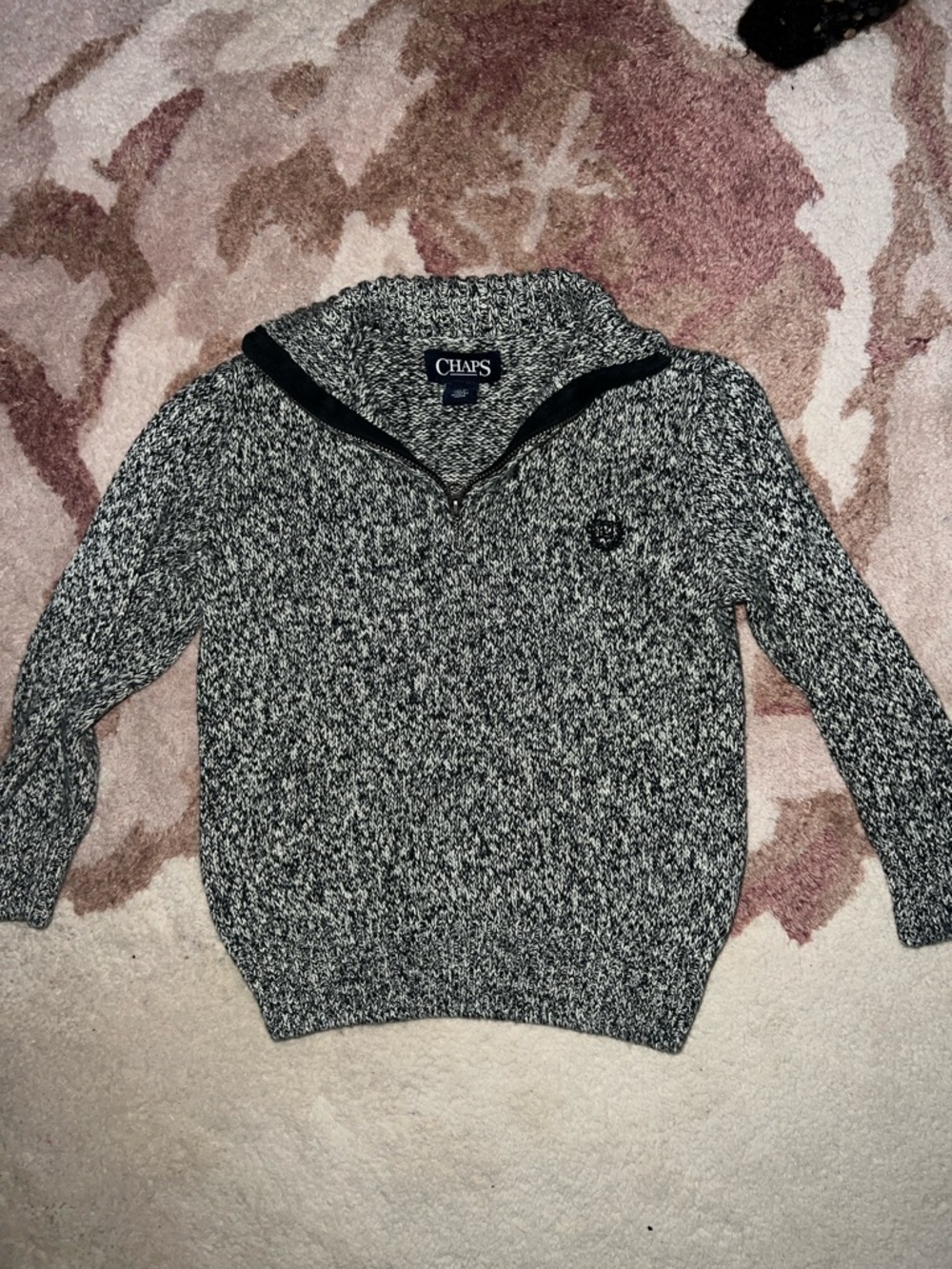 Chaps Boys Black and White Marled Half-Zip Sweater